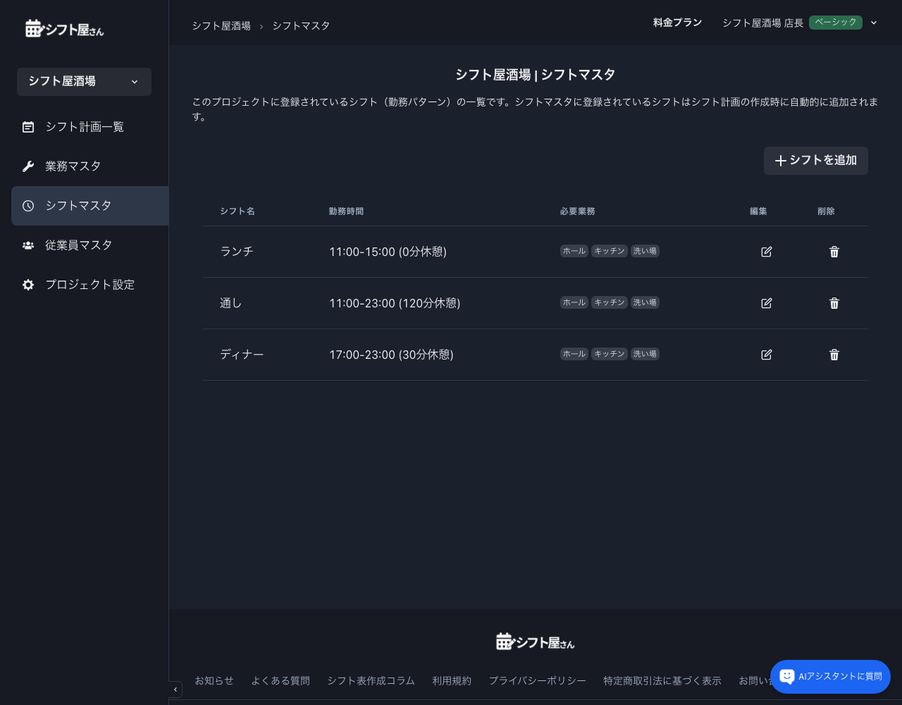 3 シフト登録後の一覧